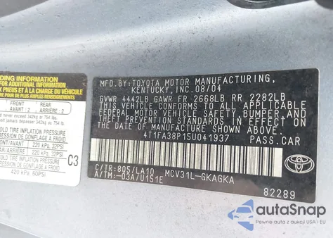 2005 Toyota Camry Solara Sle z USA, uszkodzony, nr VIN 4T1FA38P15U041937